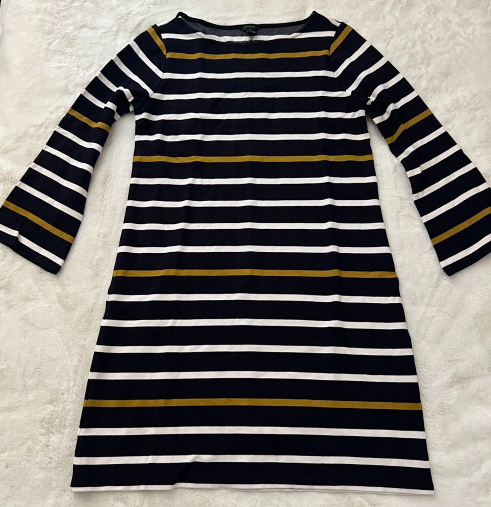 Ann Taylor Womens Size S Striped Long Sleeve Sheath Dress Black White Mustard
